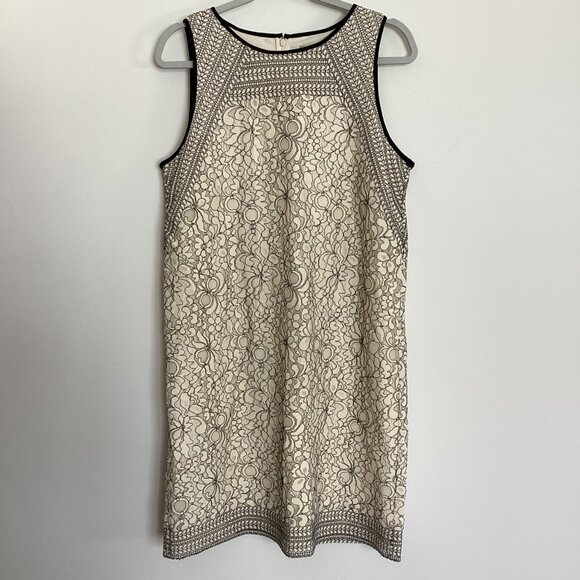 NWT Loft Ivory Cream and Black Lace Overlay Shift Dress Size 12 - Picture 1 of 7
